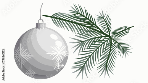Silver christmas ornament with snowflake pattern and pine branch