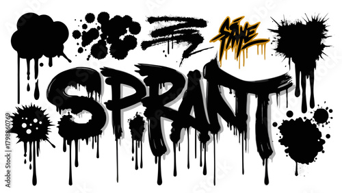Graffiti spray paint drips and splatters collection