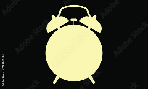 A simple yellow alarm clock silhouette on a black background, representing time management, deadlines, and the urgency of waking up