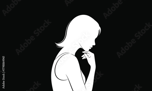 Silhouette of a thoughtful woman, symbolizing contemplation, reflection, and inner peace