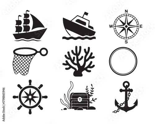 Nautical icons collection for maritime adventures
