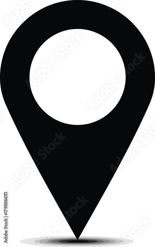 Illustration of a black location pin, , symbolizing navigation, direction, and geographical positioning