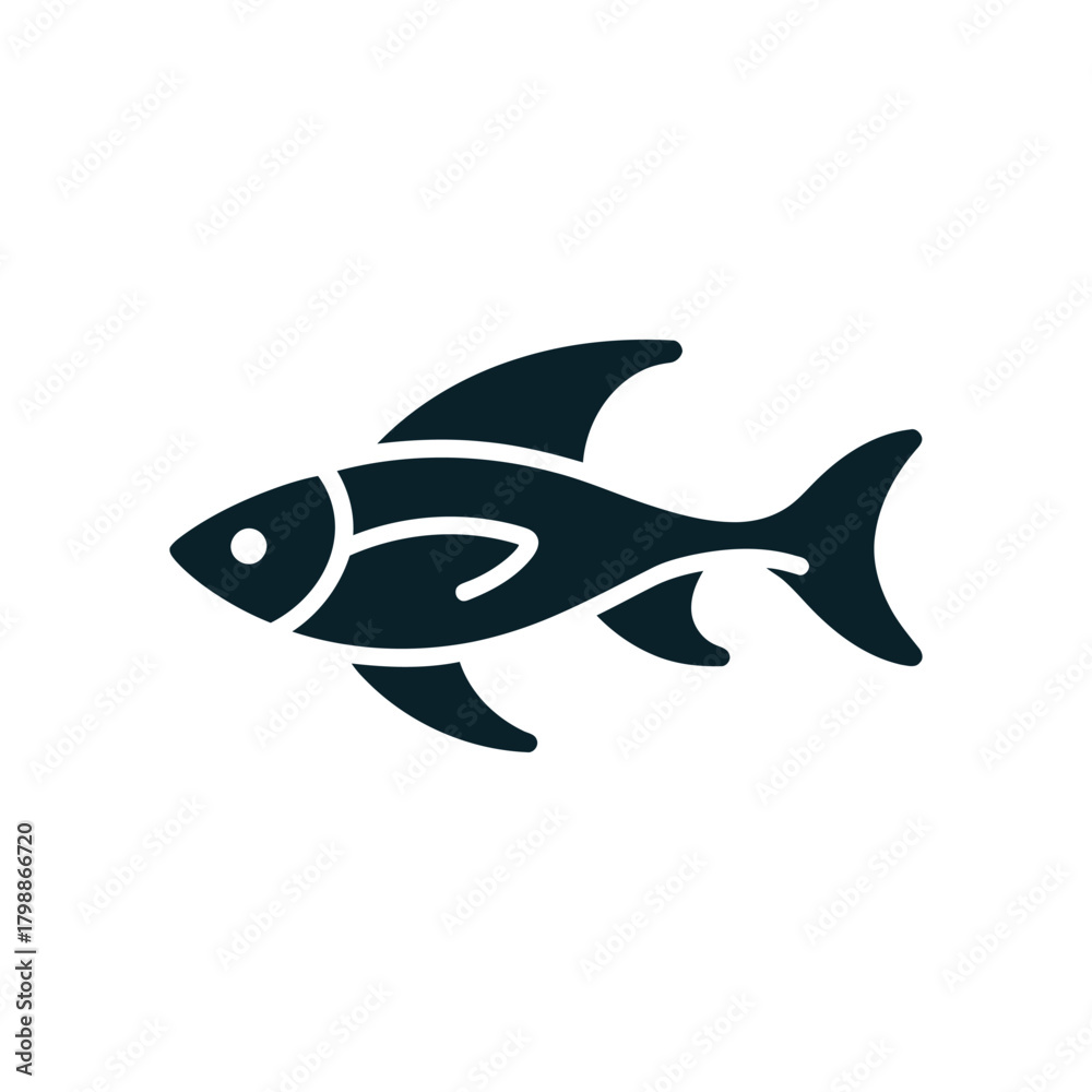 Fototapeta premium Fish swimming icon on White Background Vector Art Illustration on white background.