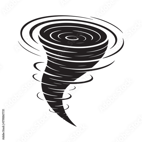 Black and white stylized tornado illustration