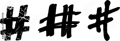 Bold Hand-Drawn Hashtag Symbols with Rough Brush Texture for Creative Marking