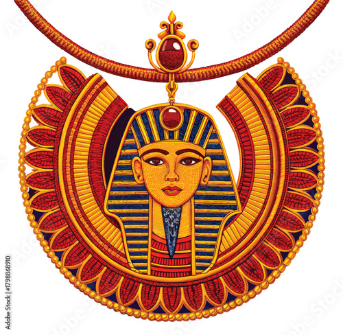 Stunning golden Egyptian pharaoh pendant amulet with intricate details and vibrant colors, perfect for historical designs and cultural projects, adding an ancient touch