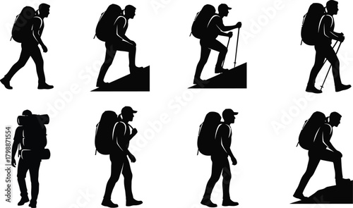 Silhouette of hikers with backpacks