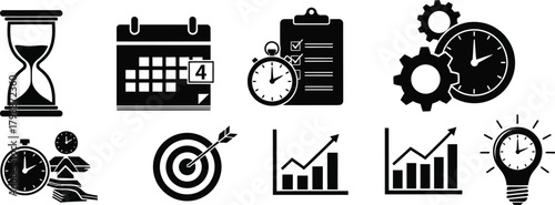 Silhouette of business and time icons