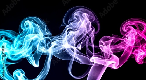 Ethereal plumes of blue, lavender, and pink smoke dance against