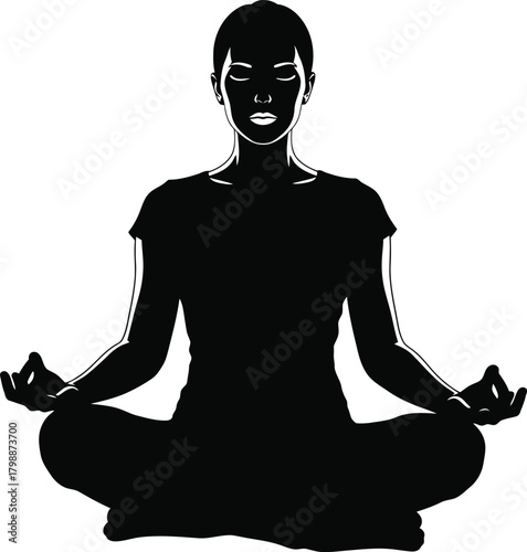Silhouette of a woman in meditation pose, symbolizing mindfulness, peace, and inner harmony through yoga