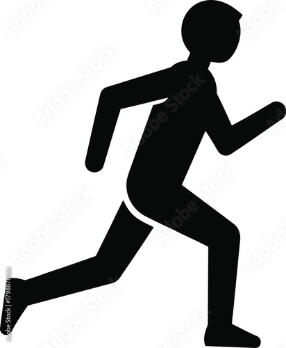 Silhouette of a man running fast the figure is black, and the background is white the man is in motion