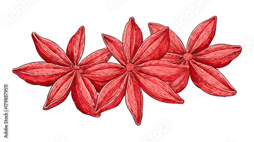 Single star anise pod illustrated in bold red outline