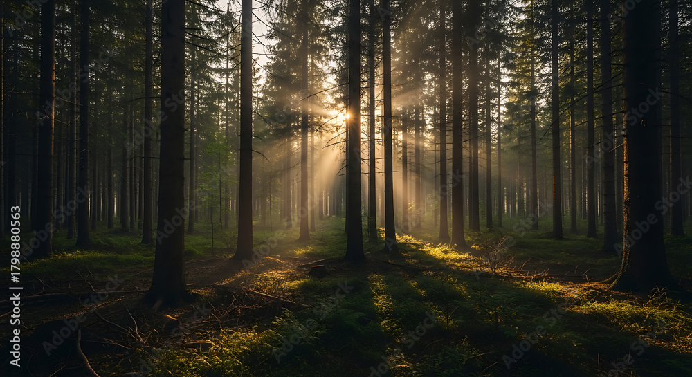 Obraz premium sun rays in the forest