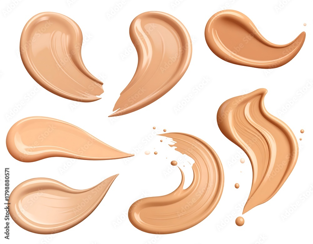 Fototapeta premium Swatches of skin-tone colored liquid makeup against a white backdrop