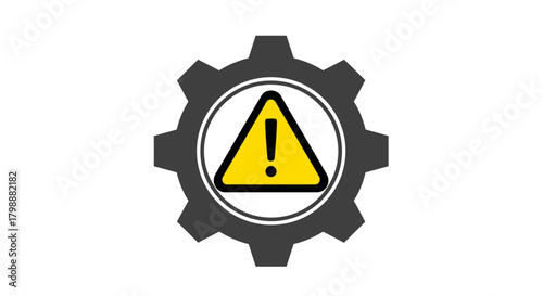 Warning sign within gear symbol signifies industrial hazard or critical alert for safety and operational risk management