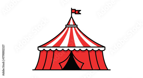 Vibrant red and white striped circus tent with open entrance, inviting fun and excitement