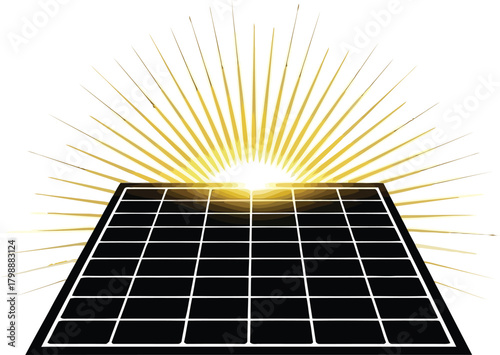 Illustration of a solar panel with sun rays shining above