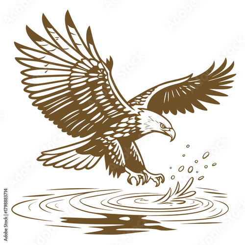 Majestic eagle swooping down to grab prey from rippling water surface