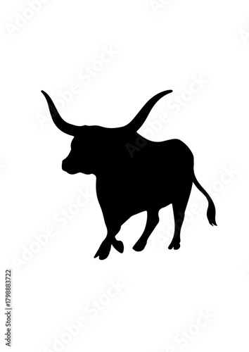Walking Longhorn Bull Silhouette
