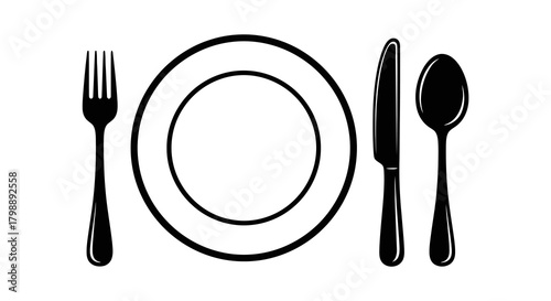 Elegant Meal Setting Fork, Plate, Knife, and Spoon for Dining Experience