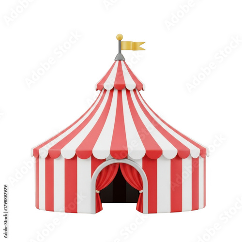 Circus tent with red stripes on transparent background 3d rendering