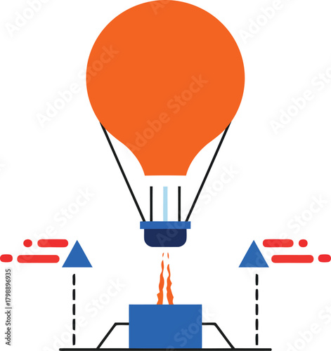 Vibrant orange hot air balloon ascending over festival stage vector