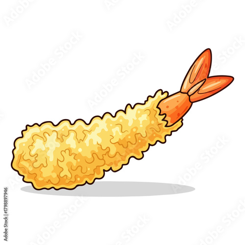  Tempura Shrimp Vector Illustration in Japanese Style on White Background
