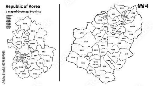 경기도 성남시 행정구역 지도 / Seongnam-si Map, Gyeonggi-do, South Korea Vector