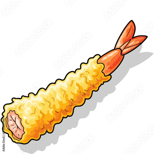  Tempura Shrimp Vector Illustration in Japanese Style on White Background
