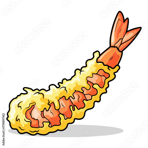  Tempura Shrimp Vector Illustration in Japanese Style on White Background
