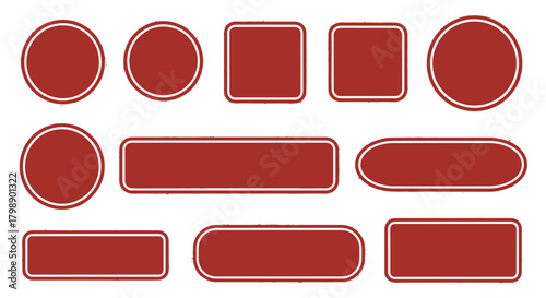 Collection of red geometric shapes with a white border isolated on a white background, concept for design elements, abstract templates and road signage