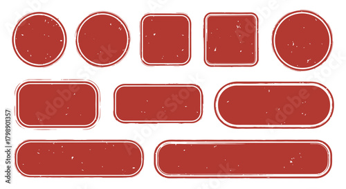 Collection of various red grunge stamp shapes on a white background, concept for retro design, promotion banner and vintage decoration