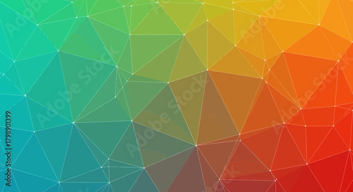 Abstract geometric background with triangular facets and interconnected nodes with vibrant gradients, concept for digital art, presentation backgrounds and modern wallpapers