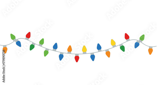 Colorful cartoon light bulb garland decoration on a white background, concept for holiday decoration, festive celebrations and event design