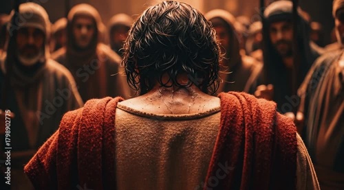 Preaching his last words to his followers in a deeply emotional biblical moment filled with love, comfort, sorrow, hope, faithful devotion, purely generative AI