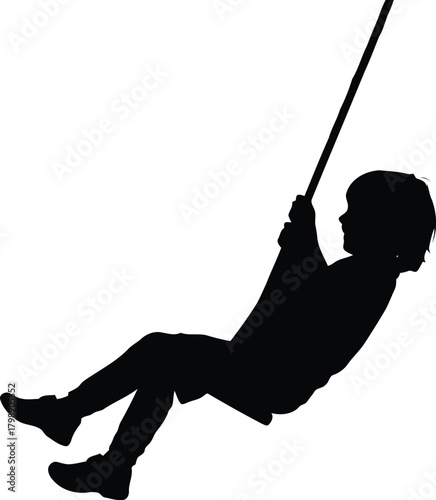 Silhouette child swinging joyful freedom outdoor activity summer fun vector