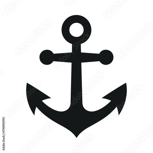Vintage heavy metal navy anchor symbol vector icon design on a white background for nautical and marine security equipment illustration