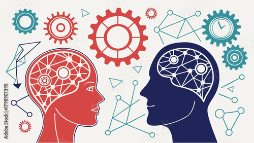 Conceptual illustration of human intelligence and artificial intelligence isolated on