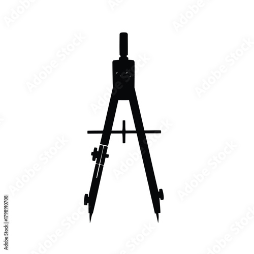 Vector illustration of black silhouette of a drafting compass