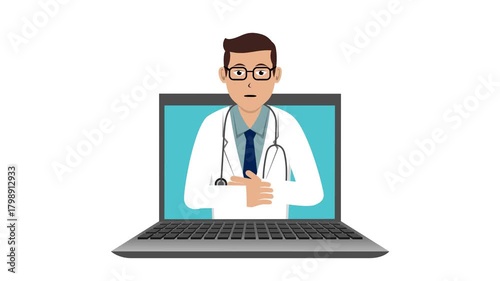Opening Laptop With Male Doctor Animation Video 4K suitable for your project needs