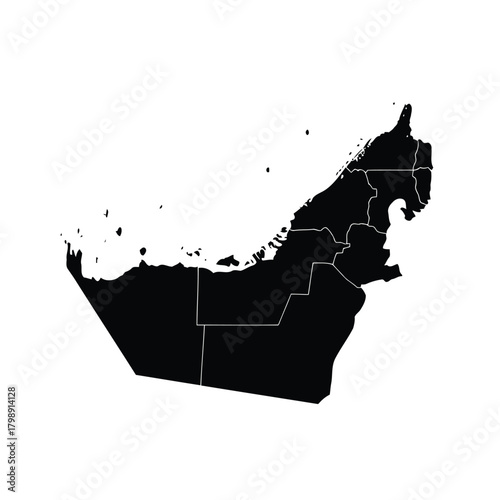 Vector illustration of black silhouette map of the united arab emirates
