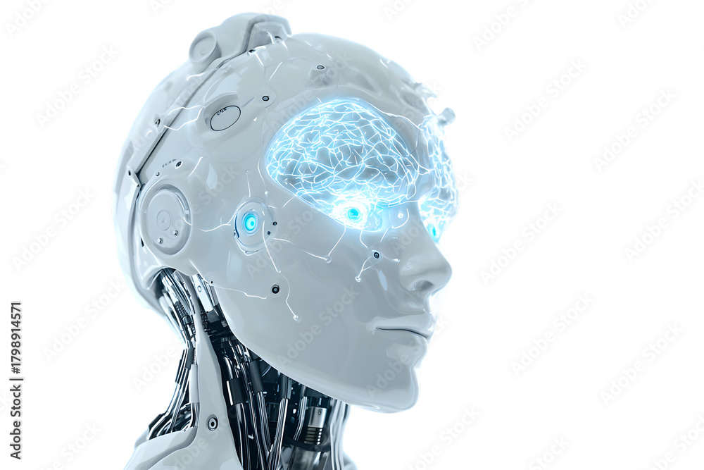 Obraz premium White futuristic robot illustration isolated on transparent background