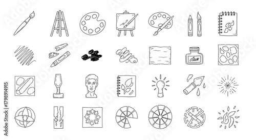 Art supplies and drawing tools vector collection for creative hobby and artistic expression design