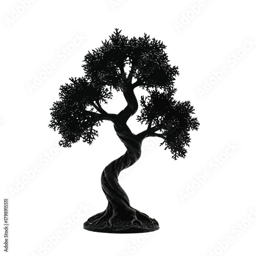 Vector illustration of twisted bonsai tree silhouette