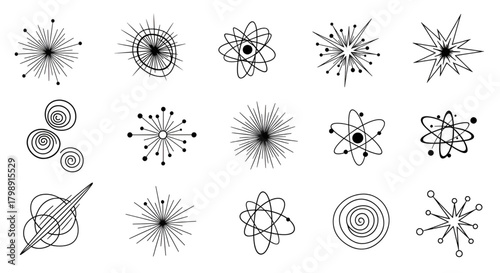Vector atom icons set illustration science technology design physics chemistry elements graphic collection