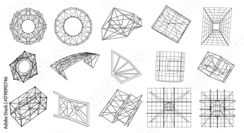Architectural wireframe structures designs engineering cad models technical drawings building construction plans
