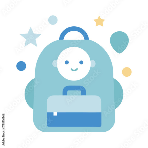Baby boy school bag vector soft blues and greys .