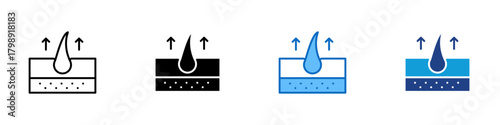 Hair Growth Multiple Style Icon Design Vector - single hair emerging upward from the skin to represent growth stimulation