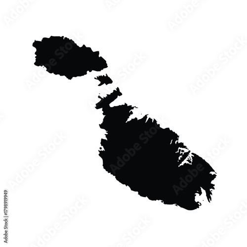 Vector illustration of black silhouette map of malta