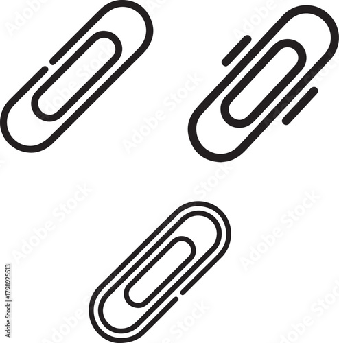 Paper clip icon outline stationery and office symbol black color vector set